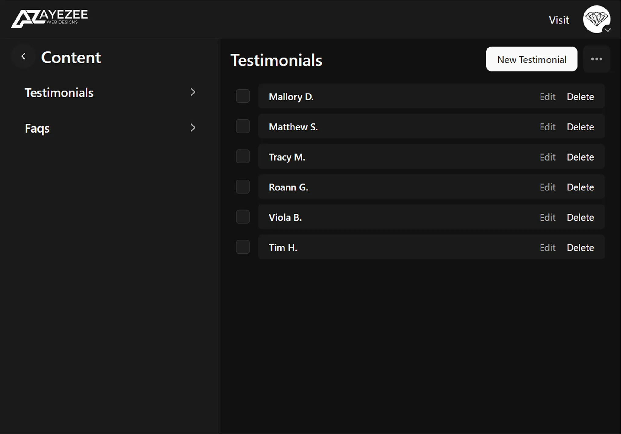 Add/Edit Testimonials