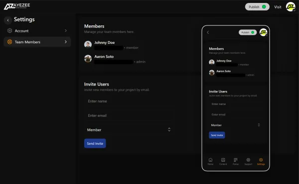 Project settings in dashboard